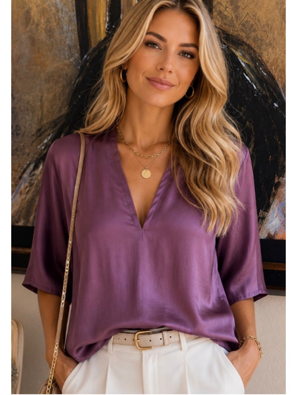 New THE RESET Purple V-Neck Blouse M